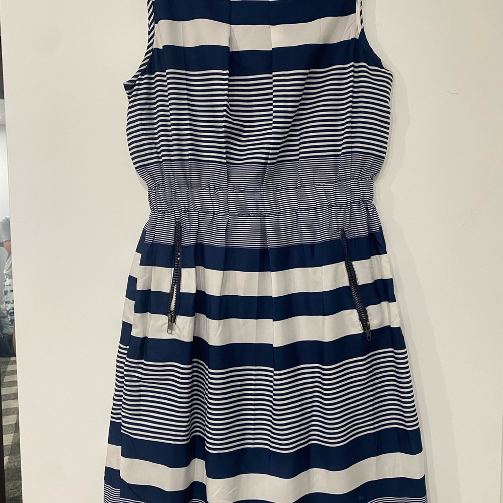 Blue and White Sleeveless Pleated Sundress